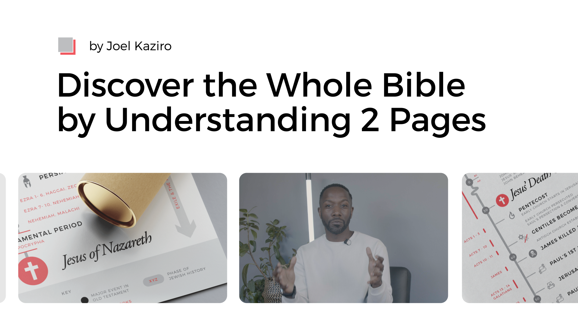 Load video: Do you know the order and context of God&#39;s big story through history?  Most of us can recall the names and places of the Bible, but our biblical knowledge is often a jumbled mess.  That&#39;s where The Two Page Bible comes in.  In this book, we&#39;ll break down the Bible into bite-sized chunks and walk through the entire thing, from Genesis to Revelation. We&#39;ll explore the big themes of the Bible, from creation to redemption, and we&#39;ll see how all the pieces fit together.  Our goal is simple: to help you see the whole Bible from a bird&#39;s eye view. So if you&#39;re ready to take a fresh look at the Bible, then The Two Page Bible is for you.  Order your copy today at twopagebible.com!